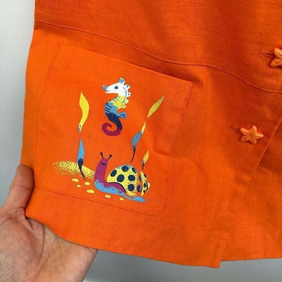 Vintage 90’s Orange Fish Ocean Theme Linen Sleeveless Top Vest Size M - Picture 9 of 10